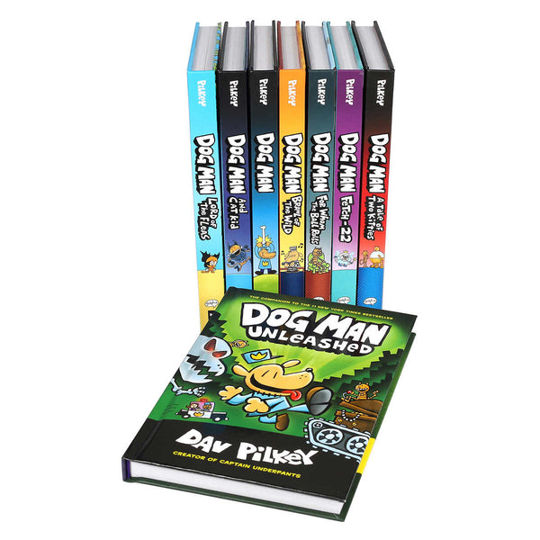 Dog Man Series 7 Books Collection Set By Dav Pelkey (Dog Man, Unleashed, A Tale of Two Kitties, Dog Man and Cat Kid, Lord of the Fleas, Brawl of the Wild, For Whom the Ball Rolls,Fetch-22) HARDBACK BOX SET